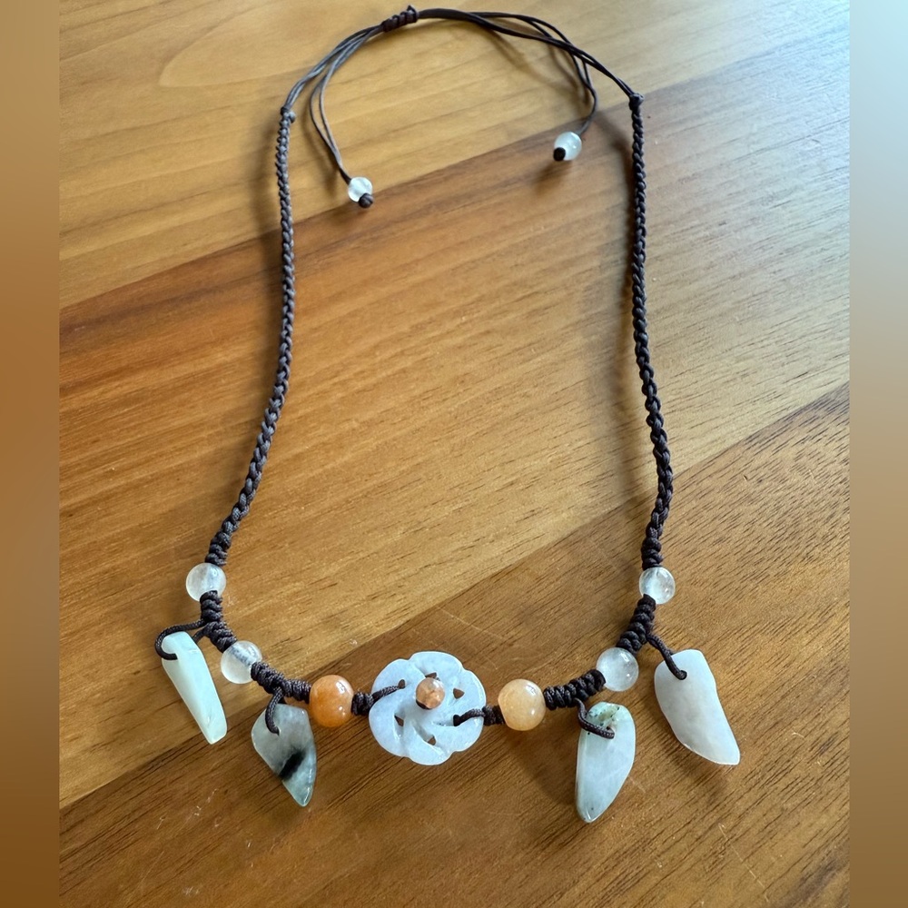Handmade Natural Jade Gemstone Necklace - Adjustable Boho Style